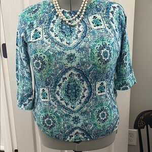Blue and Green Patterned Women's Tunic Top
